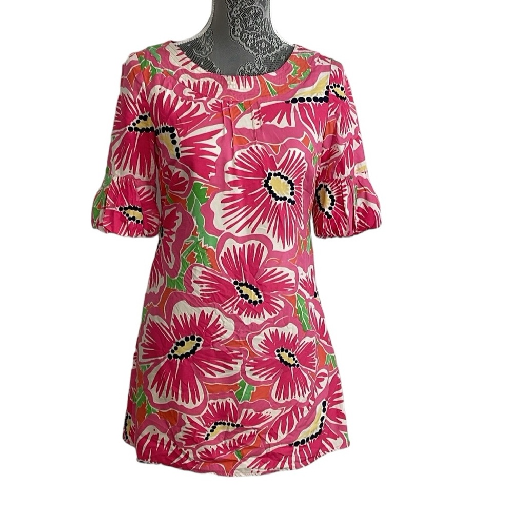 Lilly Pulitzer Size 0 floral 100% silk lined floral midi knee length shift dress
